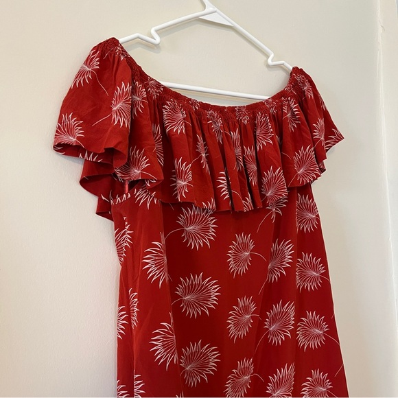 Madewell | Silk Off the Shoulder Dress | Orange Palm flower print | Size Medium - Picture 13 of 13